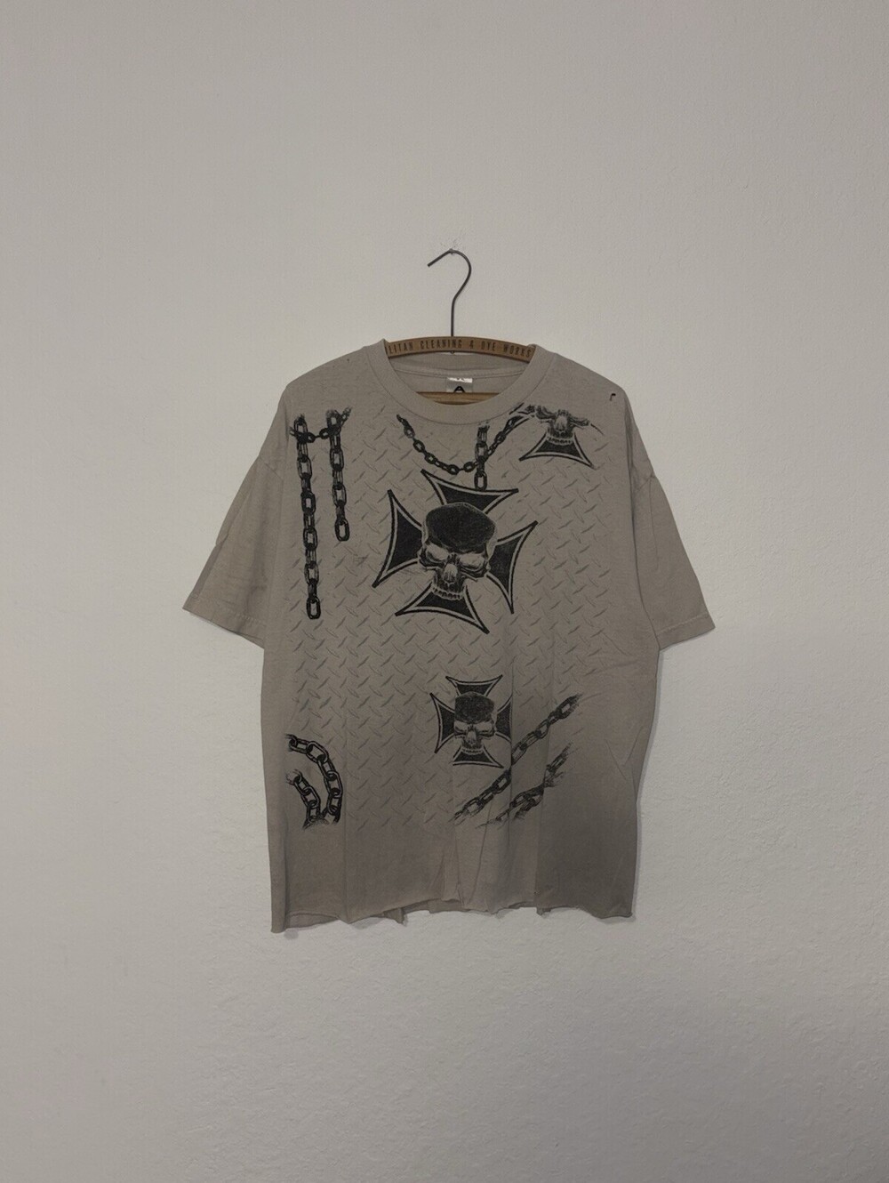 Vintage Y2K Skull Cross And Chains West Coast Choppers Style AOP Shirt Size XL